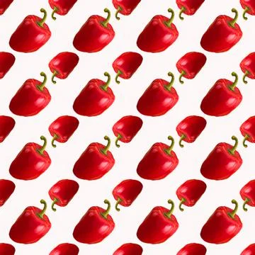 Bulgarian red pepper on white background, pattern, wallpaper, top vi Stock Illustration