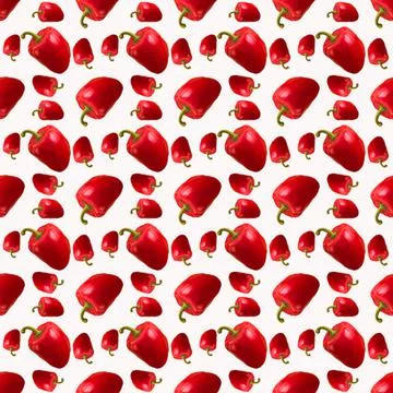 Bulgarian red pepper on white background, pattern, wallpaper, top vi Stock Illustration
