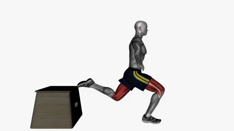 Bulgarian split squat right bodyweight side view   fitness exercise workout anim 動画素材 243989229