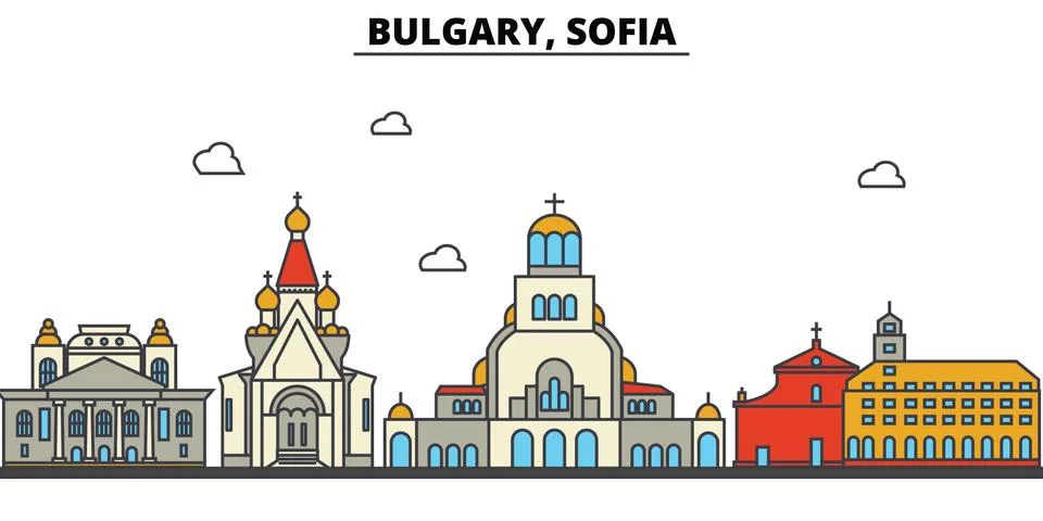 Bulgary, Sofia. City skyline: architecture, buildings, streets, silhouette, l Stock Illustration