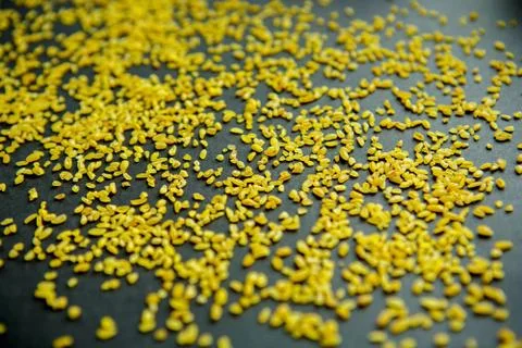 Bulgur, cereals pattern on a black background Stock Photos