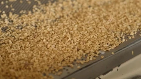 Bulgur is separated according to it's size by machine (slow motion) 3 Stock Footage 294035953