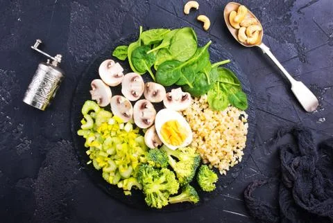 Bulgur with vegetablew and eggs Stock Photos