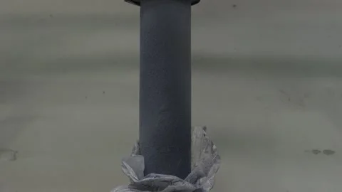 Bulk Bag Neck Tied Around Filling Spout Above Grey Pellets At Recycling Factory Stock Footage 343892845