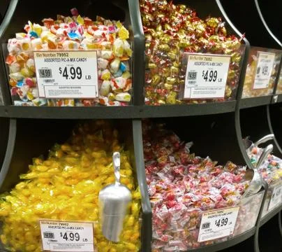 Bulk candy in bins Stock Photos