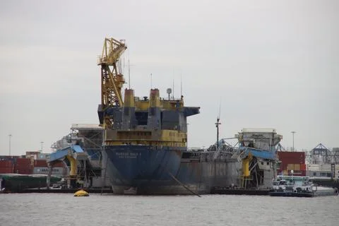 Bulk cargo ship Marcor Bulk moored in the Waalhavel harbor Stock Photos