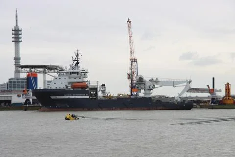 Bulk cargo ship Olympic Intervention moored in the Waalhavel harbor Stock Photos