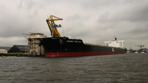 Bulk carrier double fortune at the buoy, 4k shot. Stock Footage 64889399