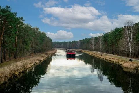 Bulk carrier freighter on the Oder Havel canal Stock Photos