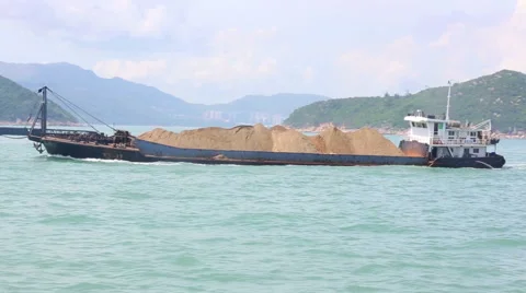 Bulk-carrier fully loaded with sand Stock Footage 67674656