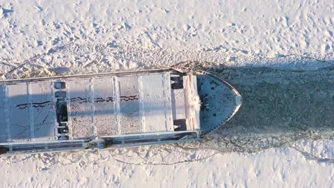 The bulk-carrier goes on heavy ice. Stock Footage 155190009
