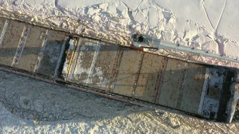 Bulk carrier moves in ice. Stock Footage 156323792