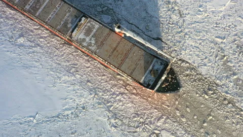 Bulk carrier moves in ice. Stock Footage 156957401