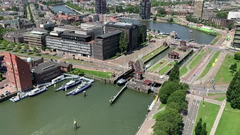 Bulk carrier ship is going through the New Meuse (the Nieuwe Maas) river locks. Stock Footage 145024042
