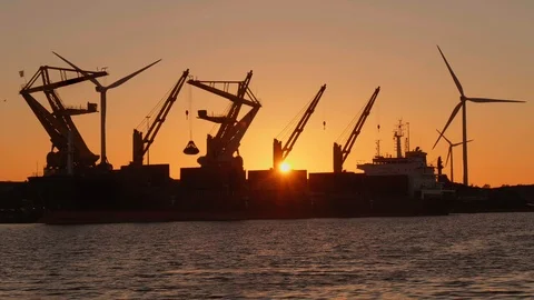 Bulk Carrier at sunset Stock Footage 111332037