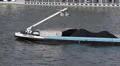 Bulk Carrier Transporting Coal Riverboat Barge Fluvial Cargo Freight Ship Moving HD Footage