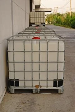 Bulk container for solvent storage in the warehouse and factory Stock Photos
