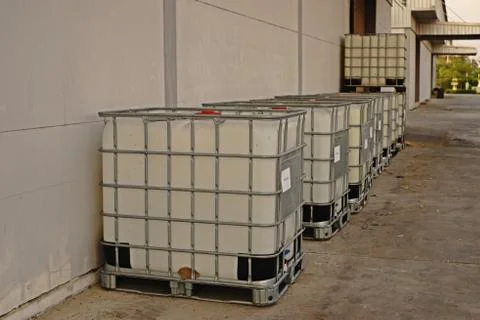 Bulk container for solvent storage in the warehouse and factory Stock Photos