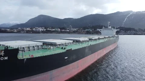 Bulk Freighter Tai Kingdom bow to stern dolly shot 4K footage Stock Footage 149334908
