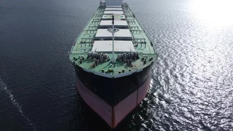 Bulk Freighter Tai Kingdom overhead drone shot 4K footage Stock Footage 149334893