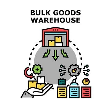 Bulk goods warehouse logistics and supply chain management Stock Illustration