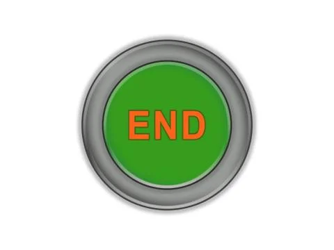 Bulk green button that says end, white background Stock Illustration