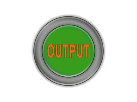 Bulk green button that says OUTPUT, white background Stock Illustration
