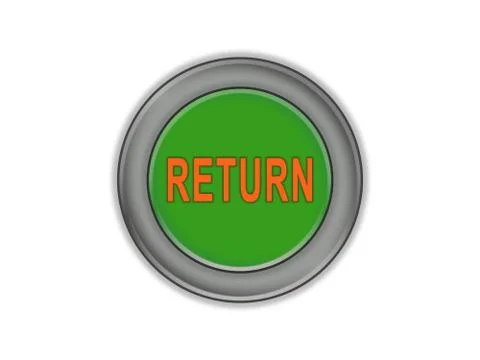 Bulk green button that says RETURN, white background Illustrazione stock