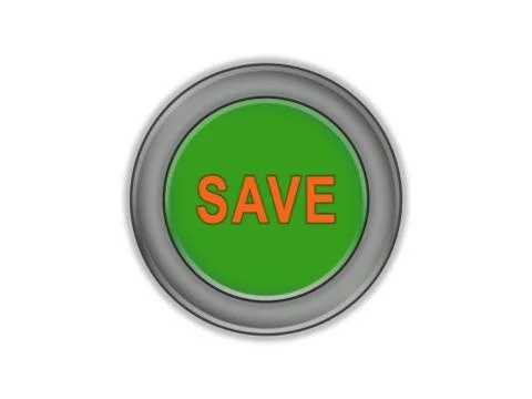 Bulk green button that says SAVE, white background Stock Illustration