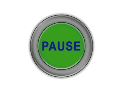Bulk green button with the word pause, white background Stock Illustration