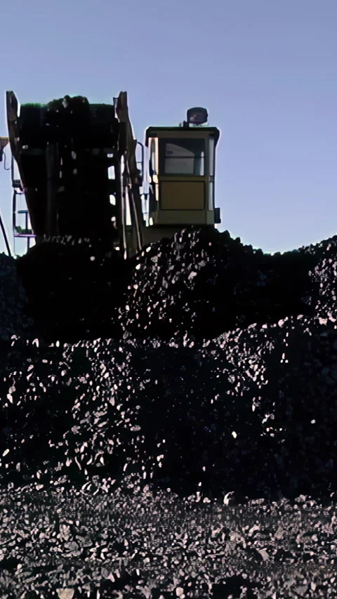 Bulk Material Stacker Conveyor in Iron Mine, Industrial Scene, Vertical Stock Footage 325621851