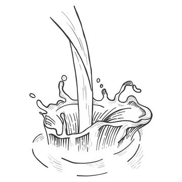 Bulk milk splash isolated on white background. Sketch scratch board imitation Stock Illustration