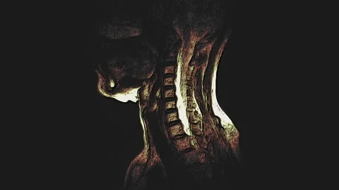 Bulk multicolored MRI of the cervical spine, detection of protrusions and Stock Footage 132702299