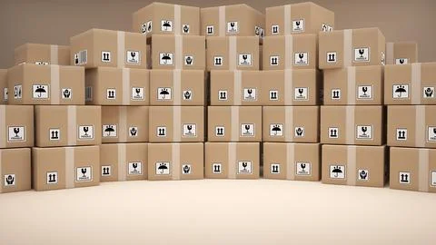 Bulk parcel boxes on a brown background,parcel delivery,3d rendering Stock Illustration