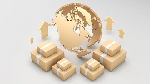 Bulk parcel boxes on a brown background,parcel delivery,3d rendering Stock Illustration