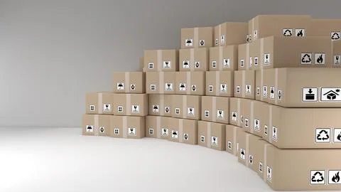Bulk parcel boxes on a white background,parcel delivery,3d rendering Stock Photos