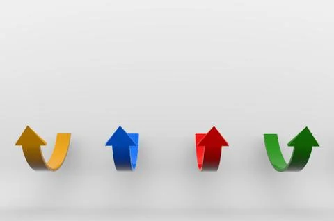 Bulk pointers raised up. Colored 3d arrows pointing up on a white isolated ba Stock Photos