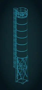 Bulk silo storage isometric blueprint Stock Illustration