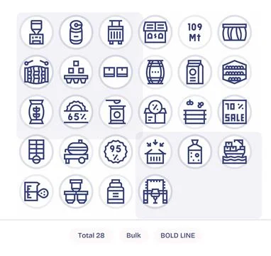 Bulk Vector Icon Collection featuring 28 Grid Fitted 64x64 Bold Line Designs 스톡 일러스트