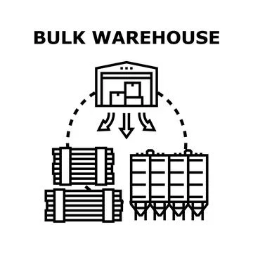 Bulk warehouse managing incoming outgoing materials storage Stock Illustration