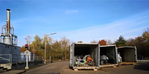 Bulk waste reception point in Germany.Garbage sorting and disposal Stock Photos