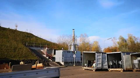 Bulk waste reception point in Germany.Garbage sorting containers Foto stock