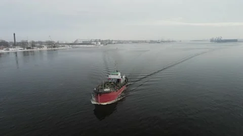 Bulker ship moving on the river Stock Footage 149035339