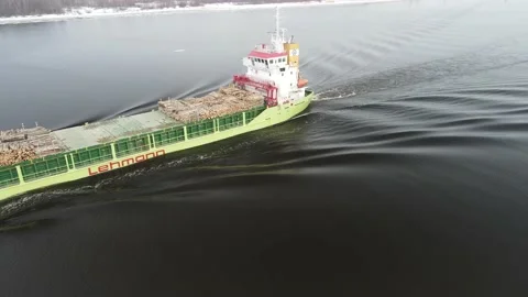 Bulker ship moving on the river Stock Footage 149035469