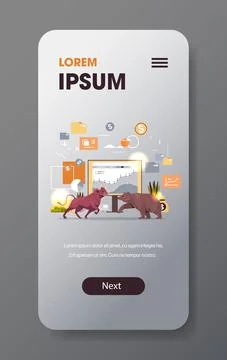 Bull and bear in attacking pose dangerous mammal animals market trend stock Stock Illustration