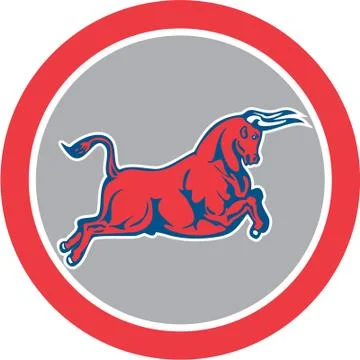 Bull attacking charging circle retro Stock Illustration