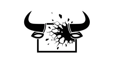 Bull breaking through barrier Stock Illustration