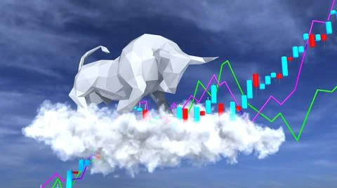 Bull on the cloud in the sky Stock Illustration