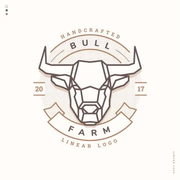 Bull farm linear logo Stock Illustration