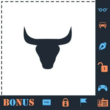 Bull Head icon flat Stock Illustration